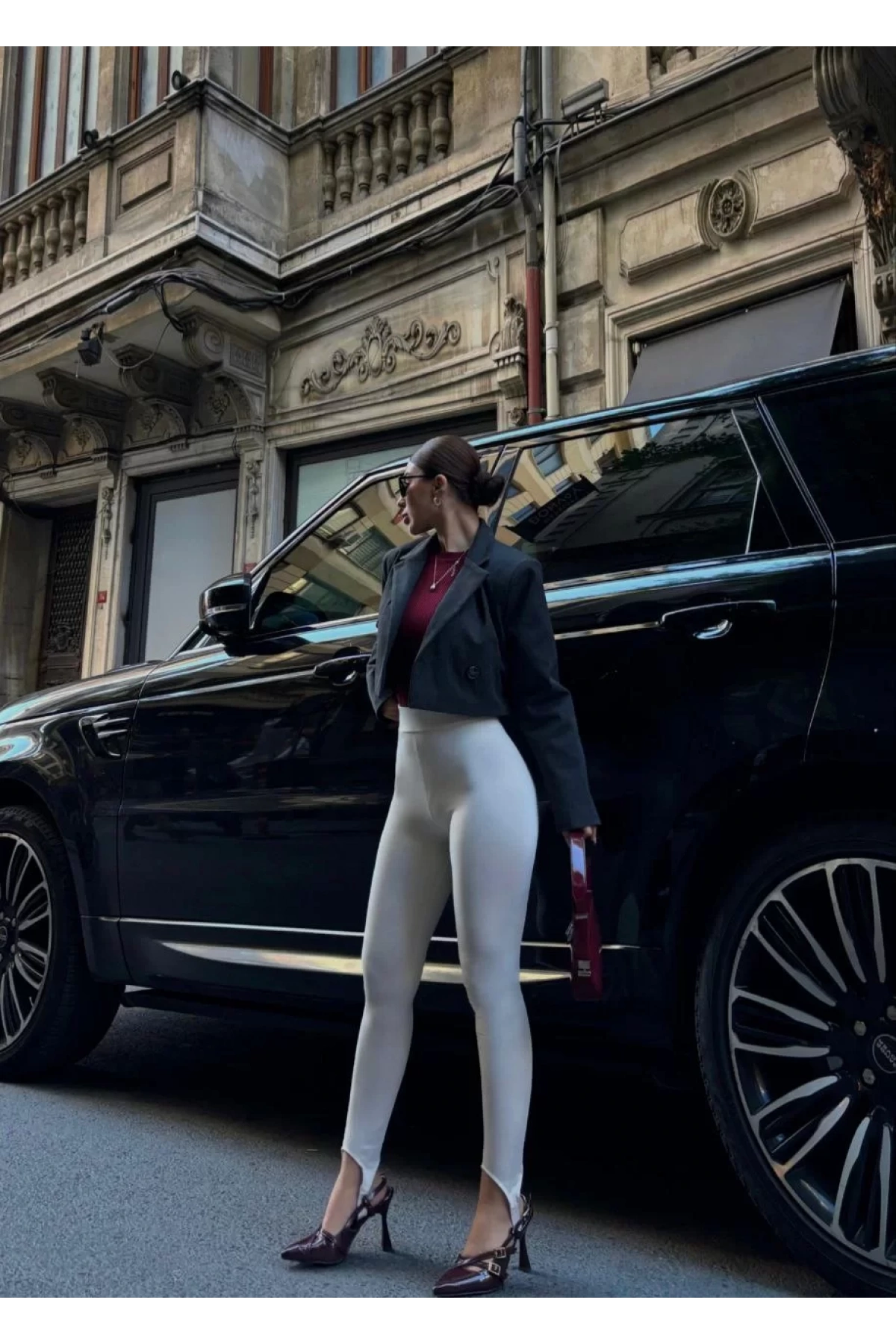 Toparlayıcı füzo tayt Likralı Ayak Detaylı - Beyaz