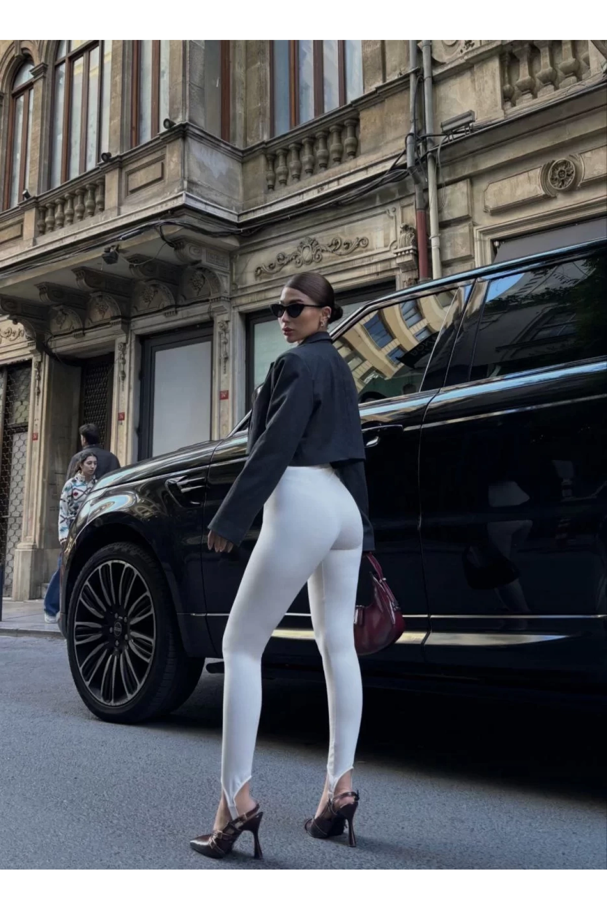 Toparlayıcı füzo tayt Likralı Ayak Detaylı - Beyaz