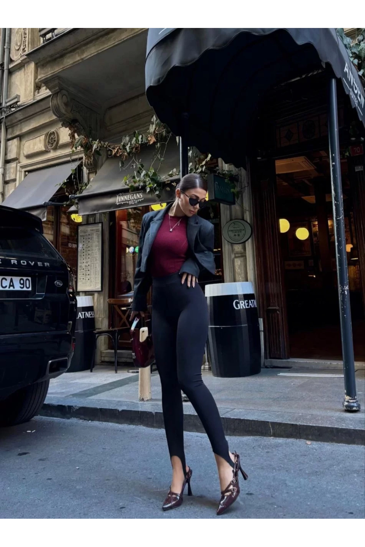 Toparlayıcı füzo tayt Likralı Ayak Detaylı - Siyah