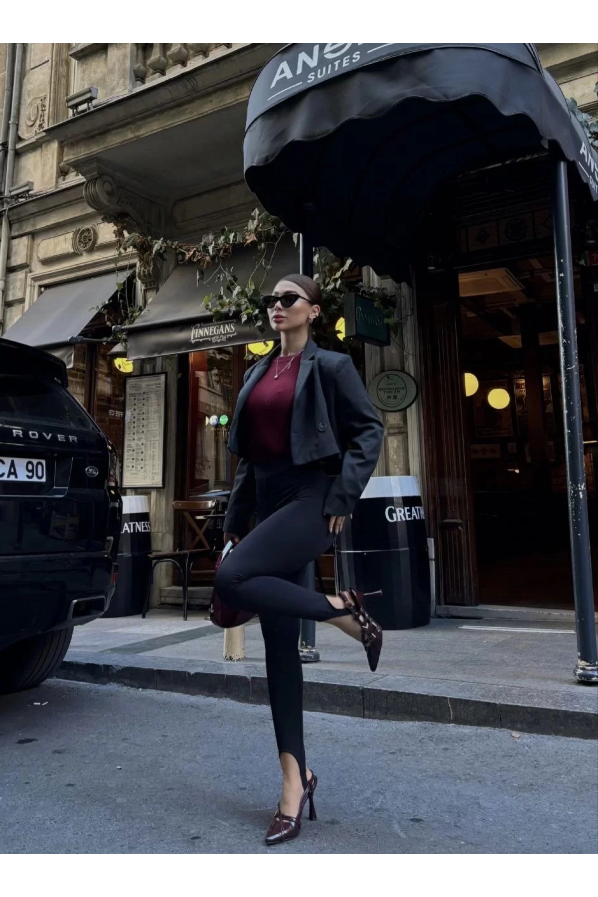 Toparlayıcı füzo tayt Likralı Ayak Detaylı - Siyah