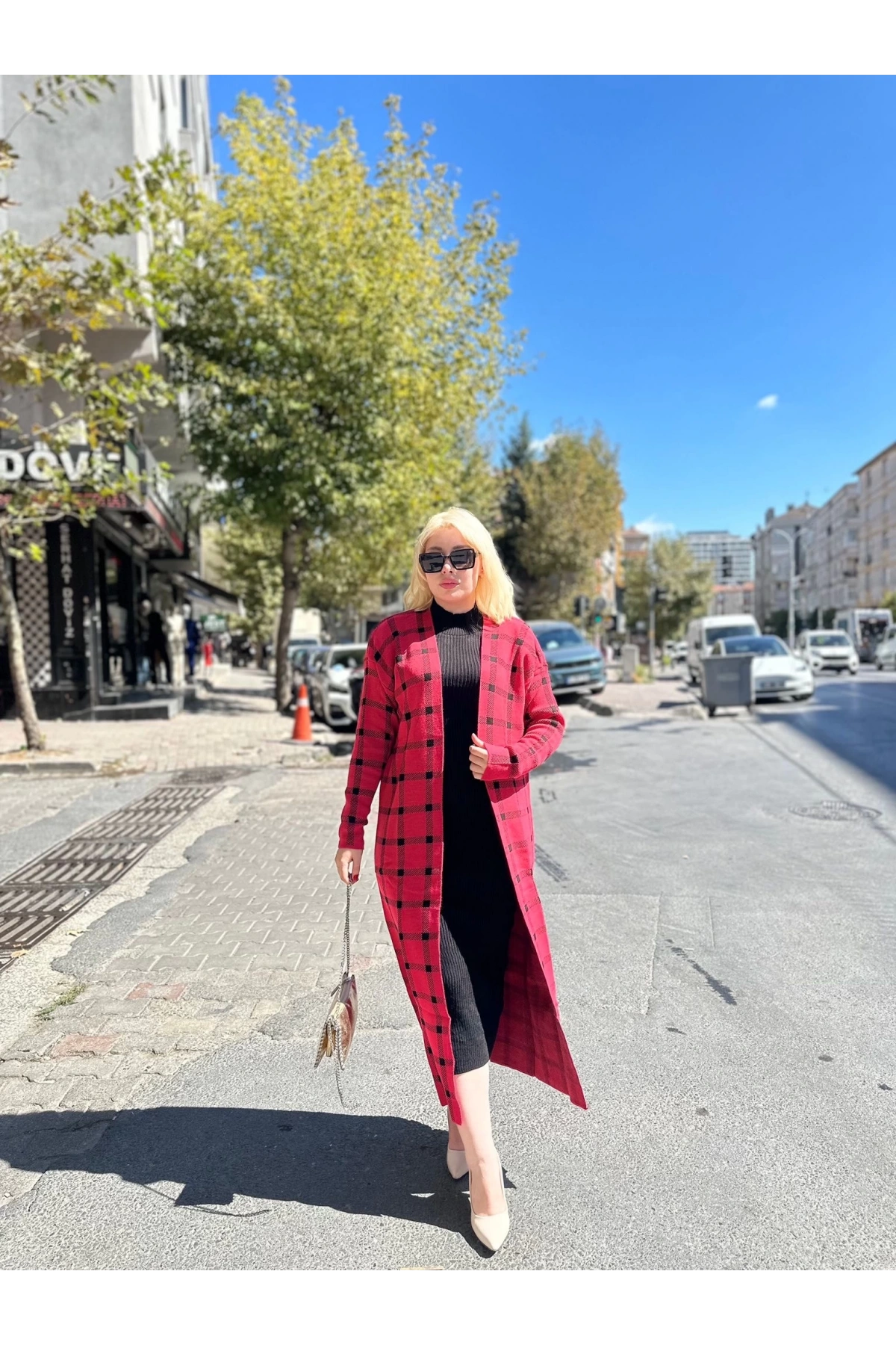 Triko Hırka elbise ikili takım kırmızıSiyah