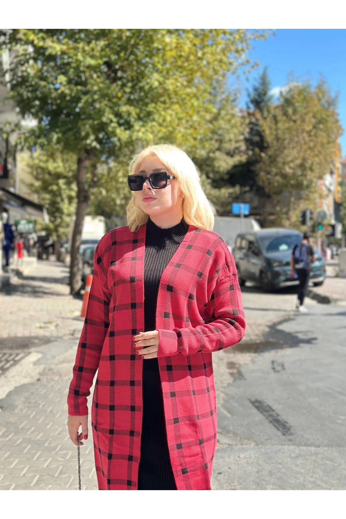 Triko Hırka elbise ikili takım kırmızıSiyah