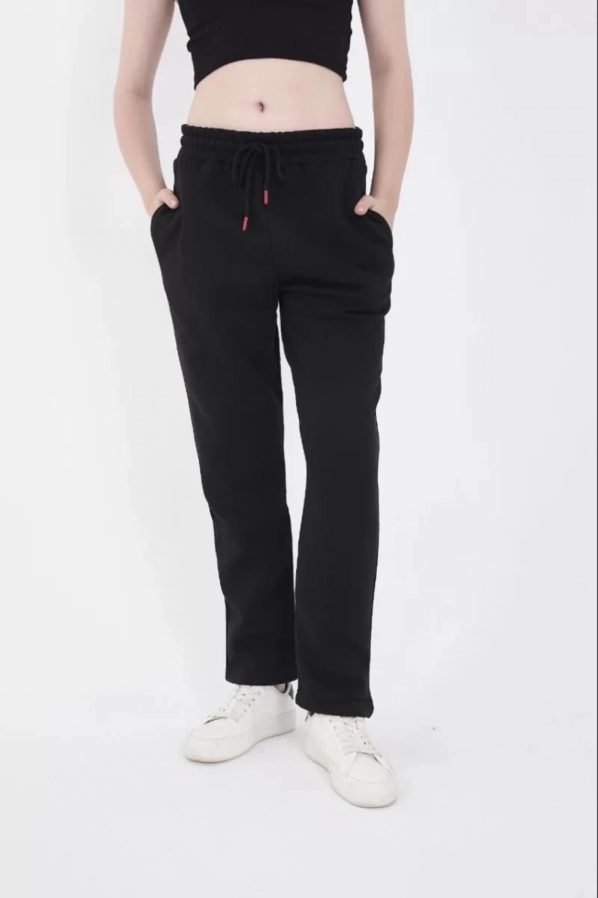 Üç İplik Basic Lastikli Eşofman Pantolon - Siyah