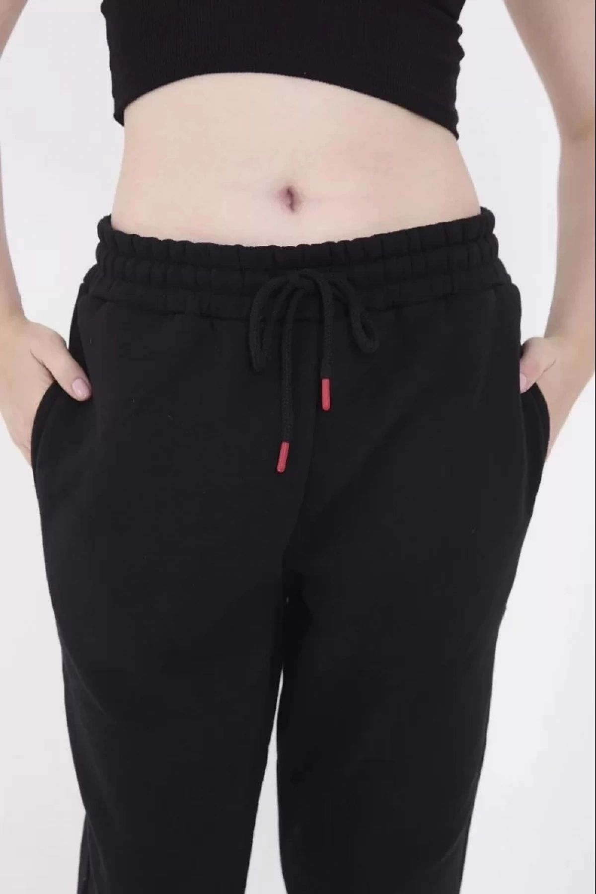 Üç İplik Basic Lastikli Eşofman Pantolon - Siyah