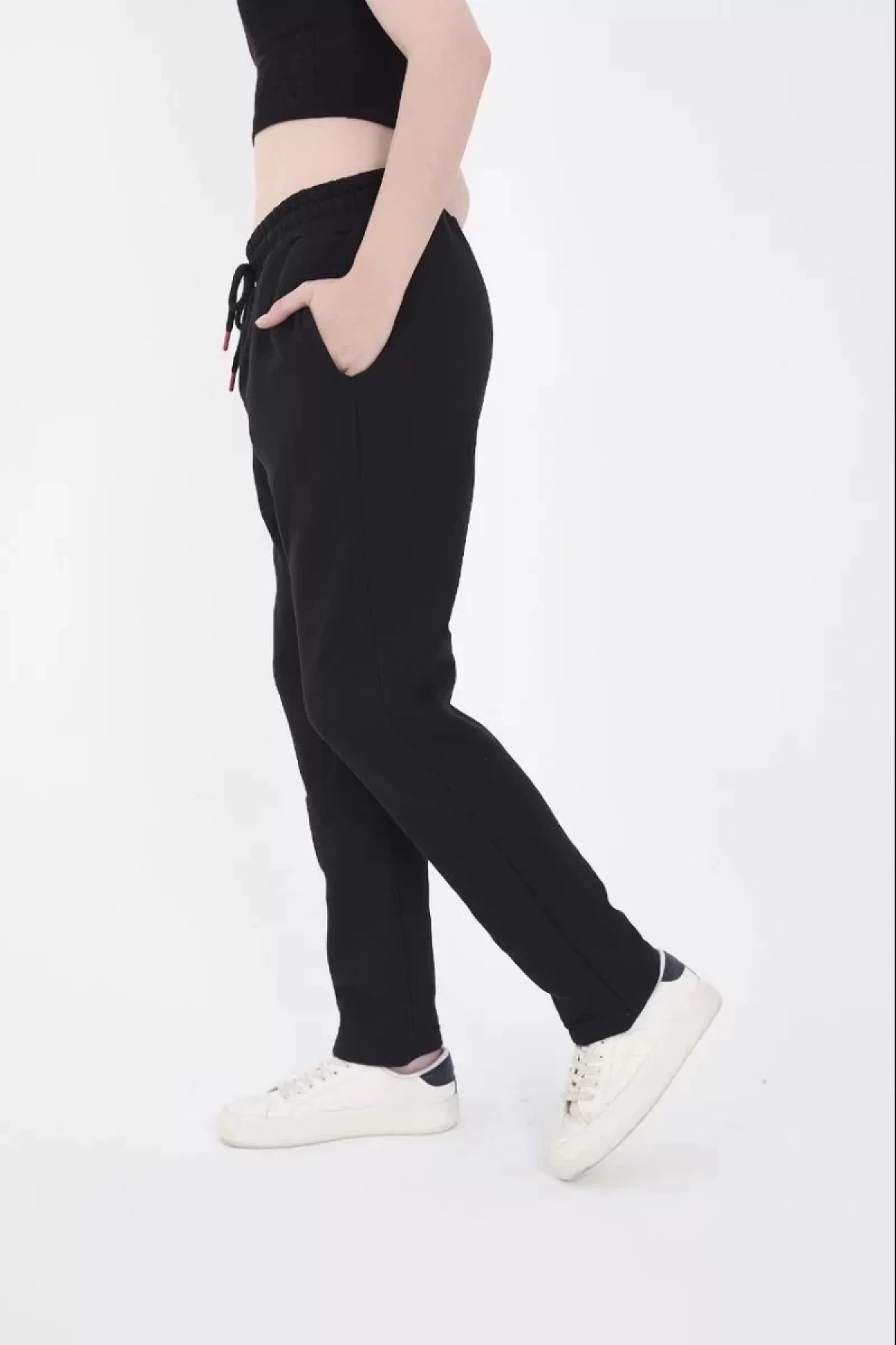 Üç İplik Basic Lastikli Eşofman Pantolon - Siyah