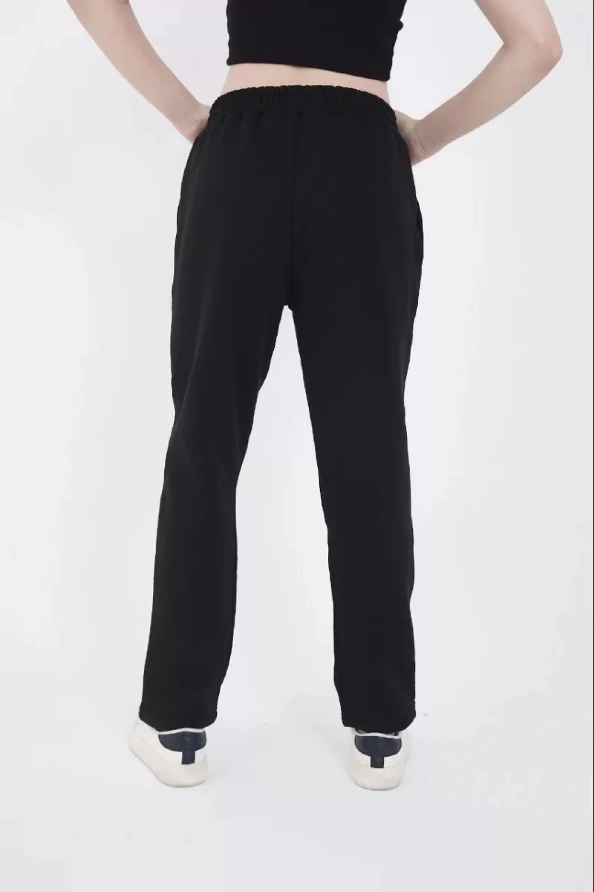 Üç İplik Basic Lastikli Eşofman Pantolon - Siyah