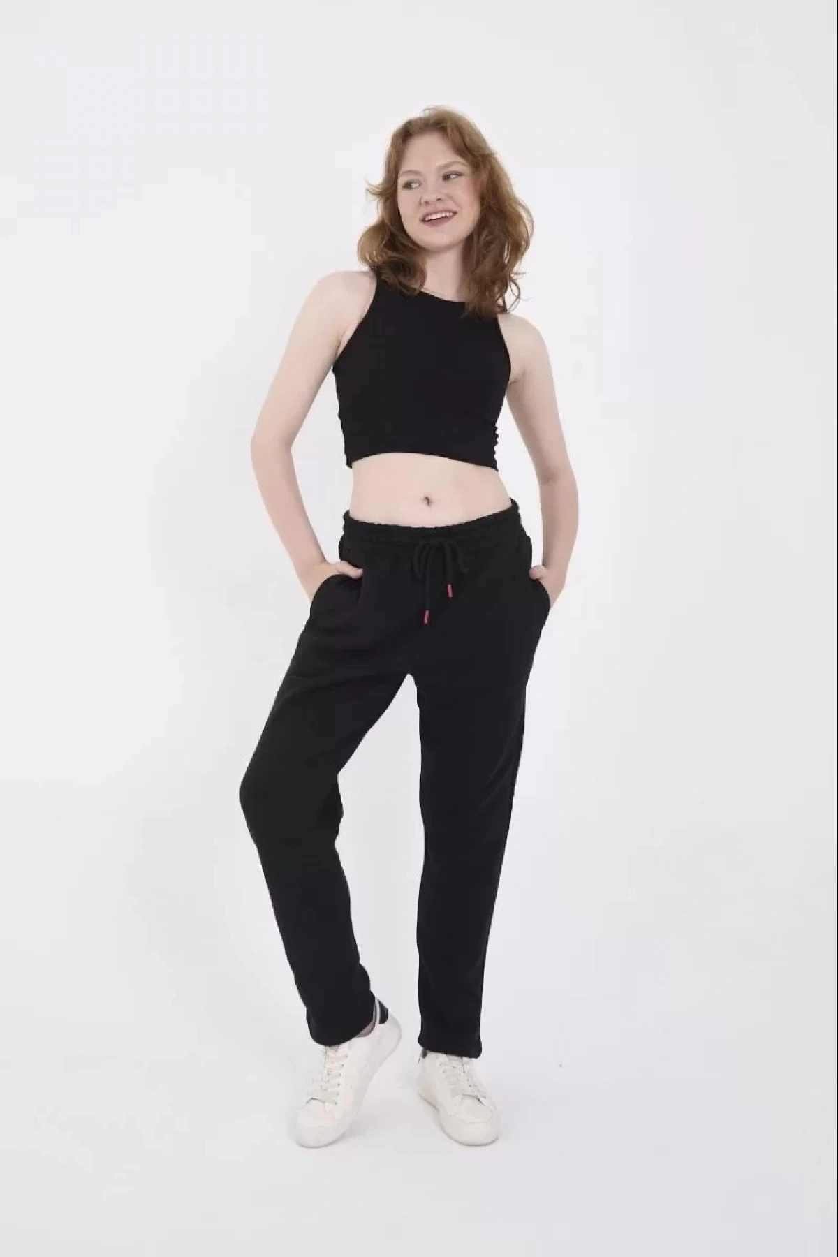 Üç İplik Basic Lastikli Eşofman Pantolon - Siyah