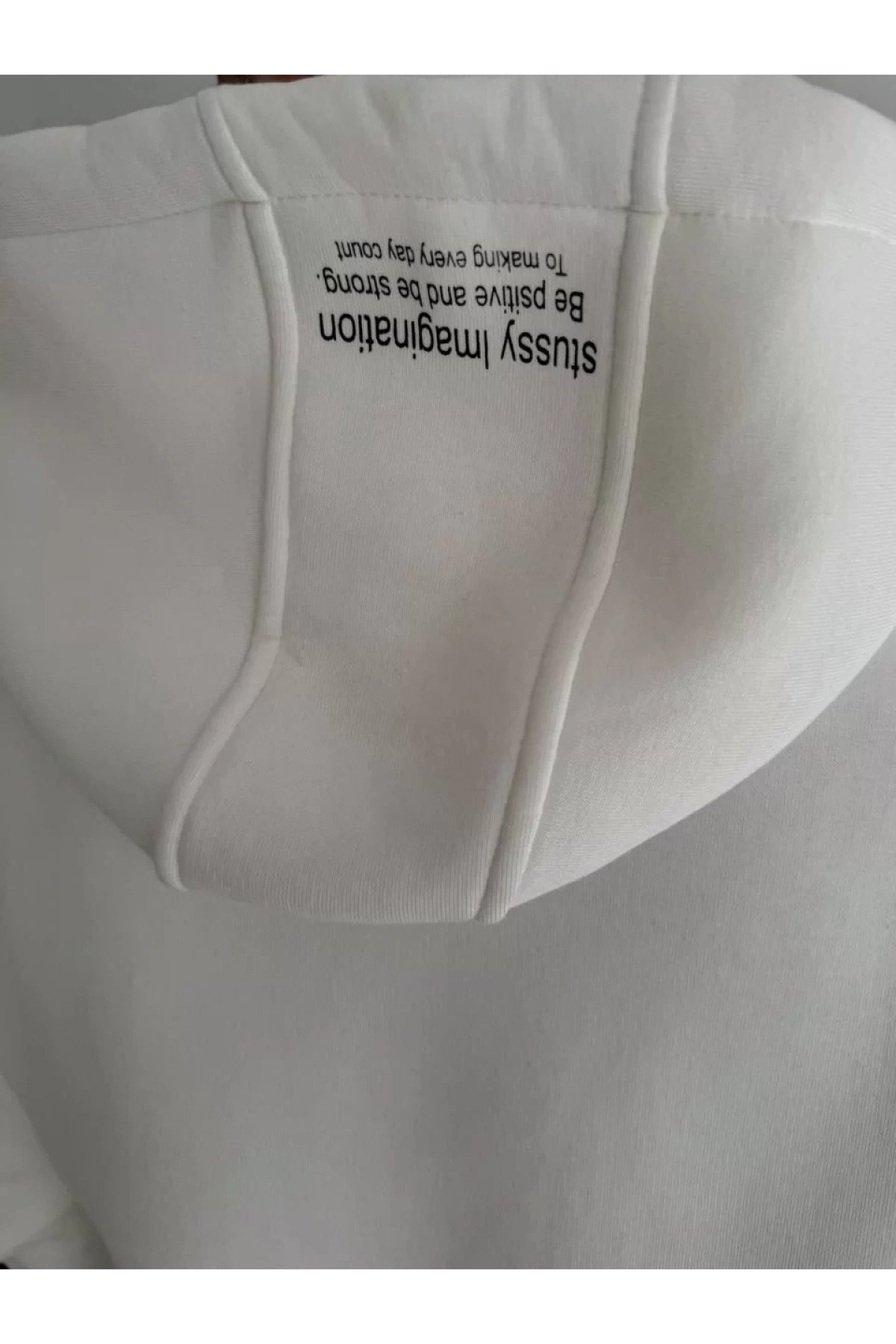 Üç İplik Kapşonlu Baskılı SweatShirt - Beyaz