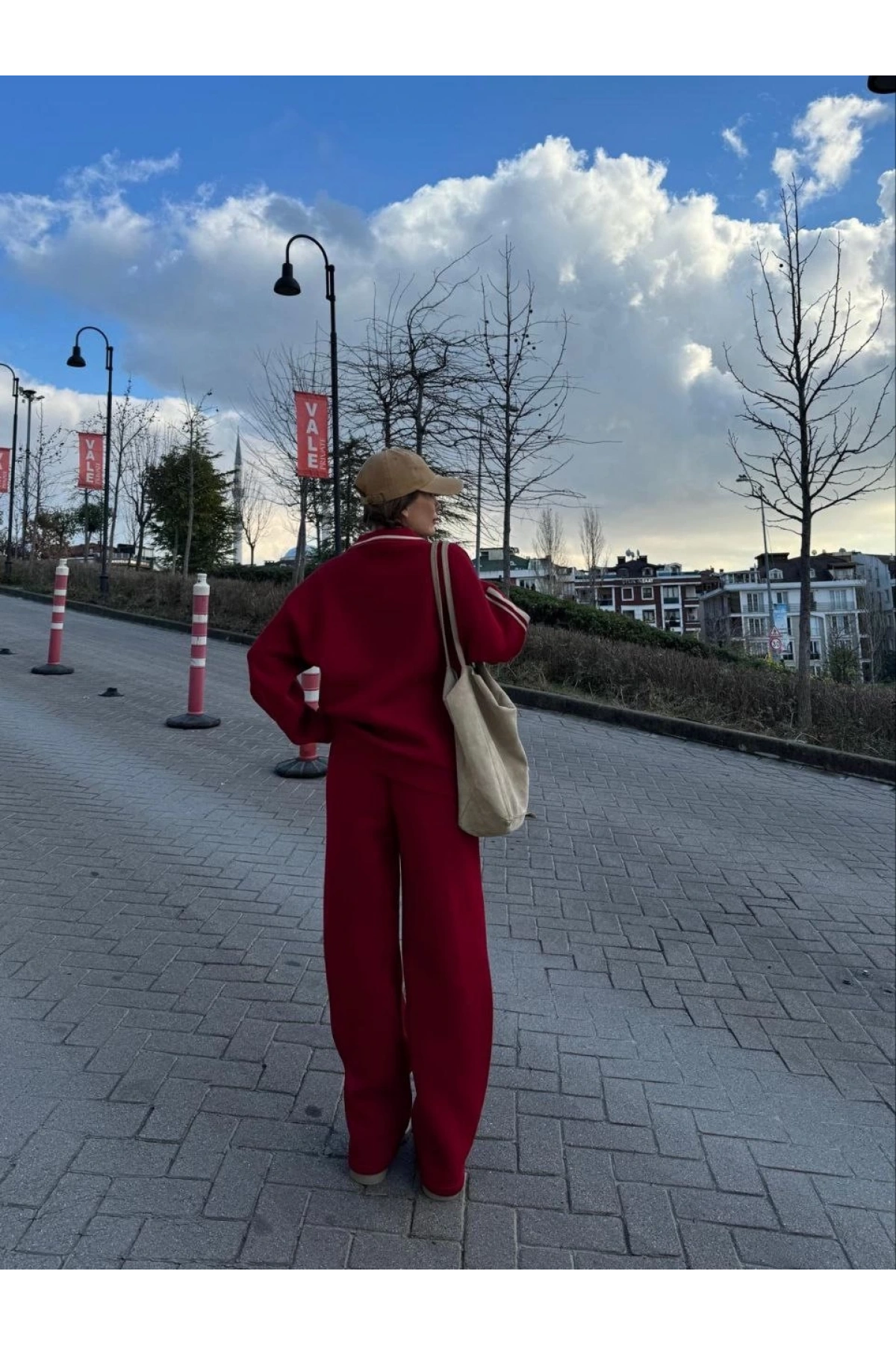 Üç İplik Yakalı Sweat Baggy Pantalonlu Takım - Bordo