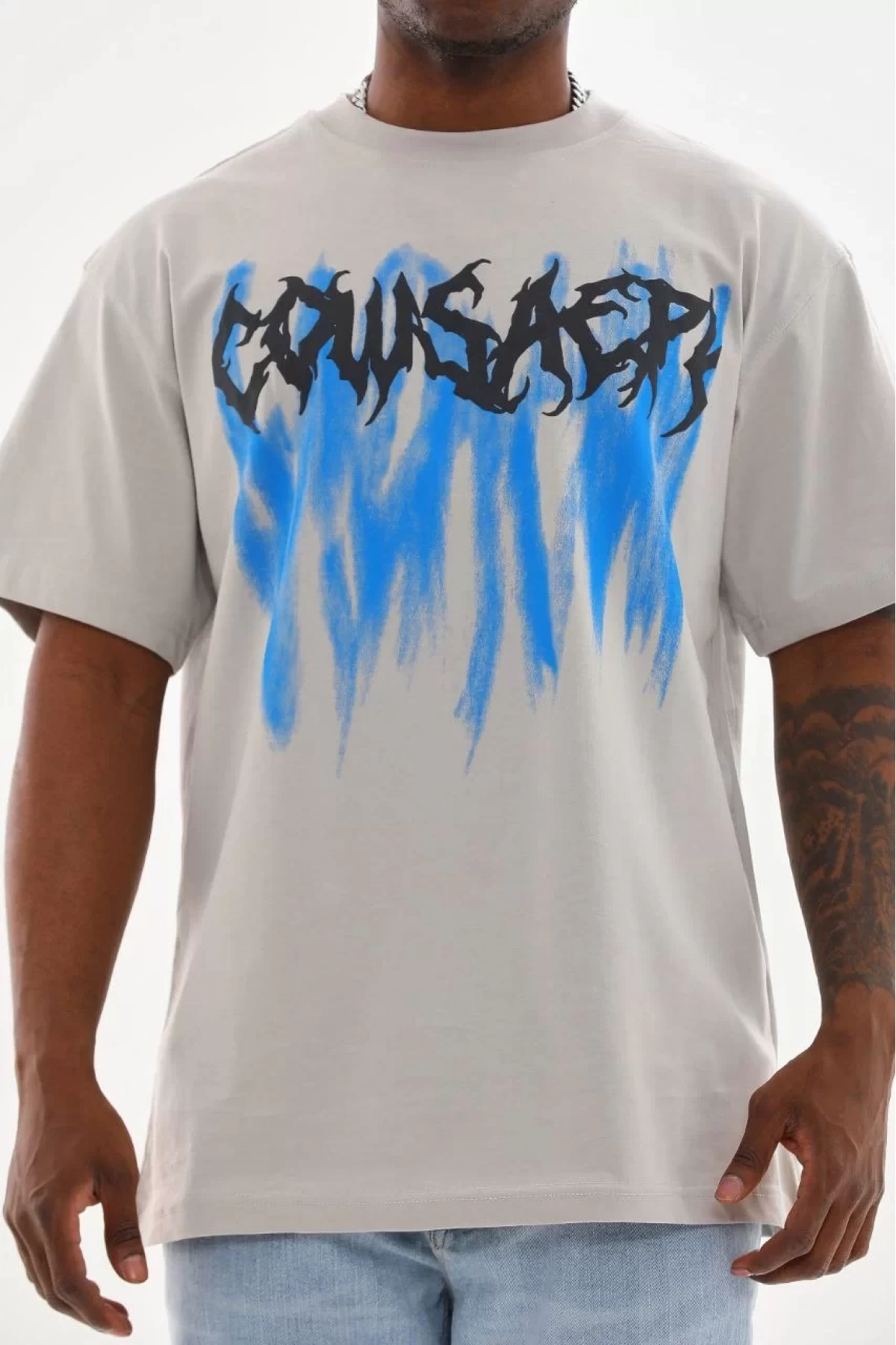 Unisex Baskılı Oversize T-Shirt - Gri