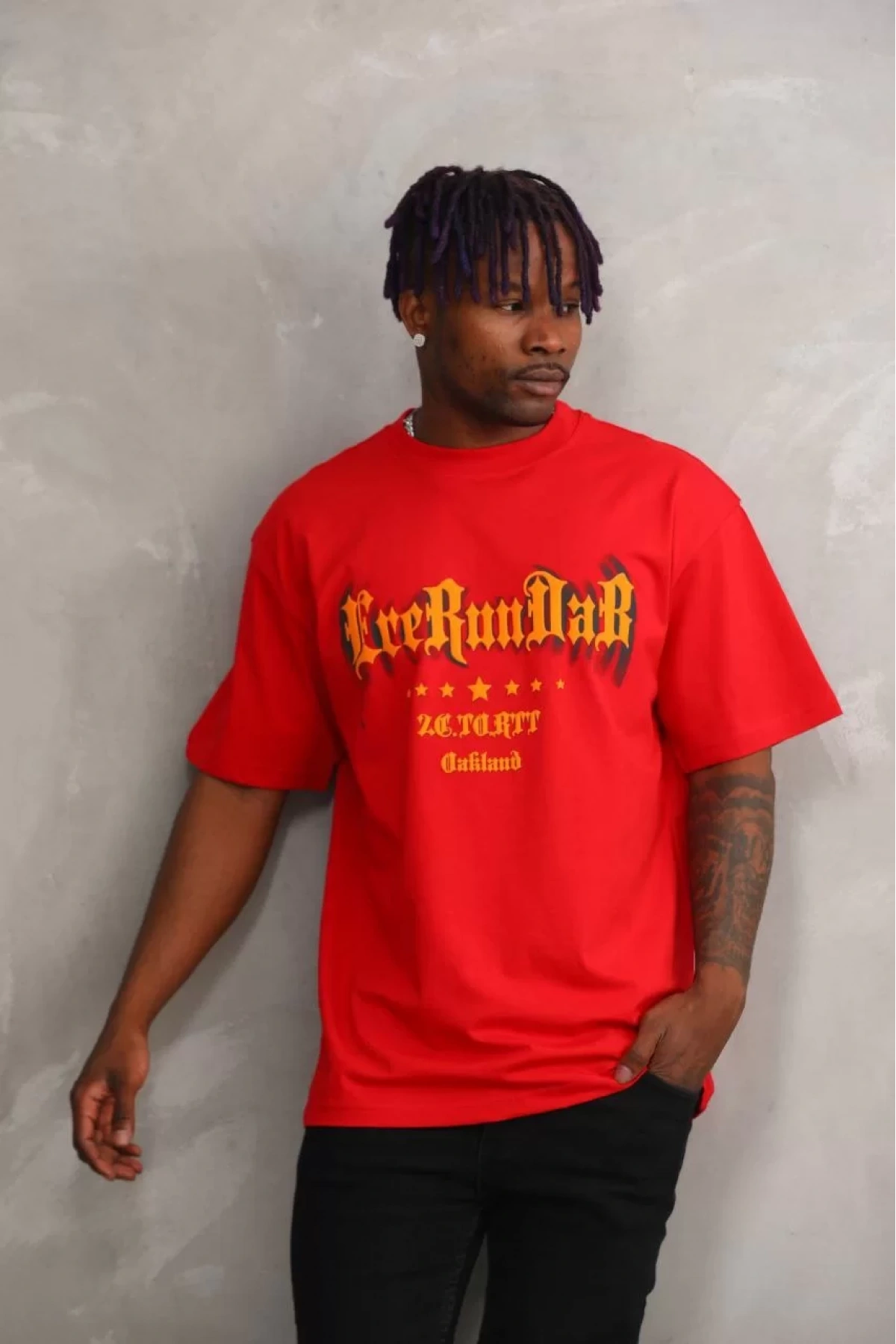 Unisex Baskılı Oversize T-Shirt - Kırmızı