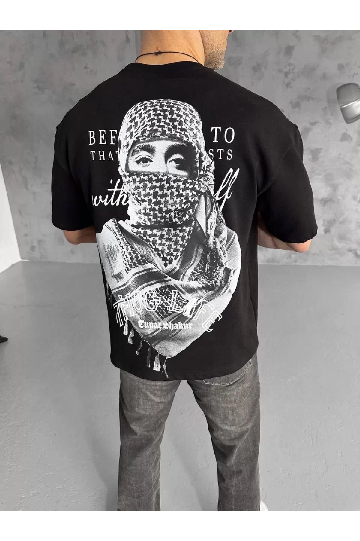 Unisex Baskılı Oversize T-Shirt - Siyah