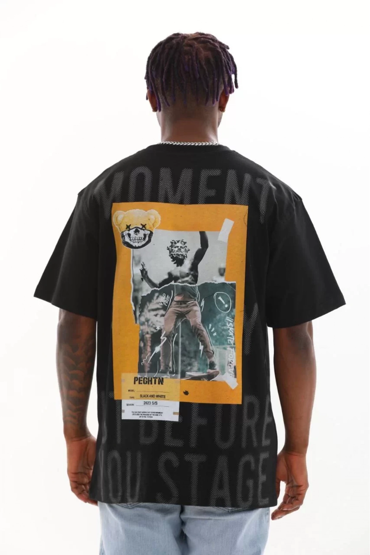 Unisex Baskılı Oversize T-Shirt - Siyah