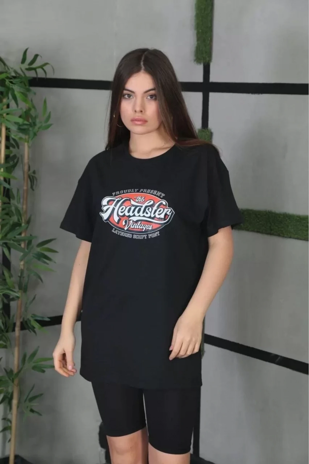 Unisex Baskılı Oversize T-Shirt - Siyah