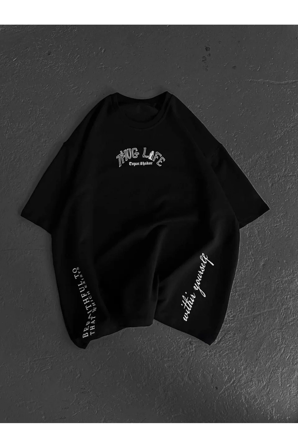 Unisex Baskılı Oversize T-Shirt - Siyah