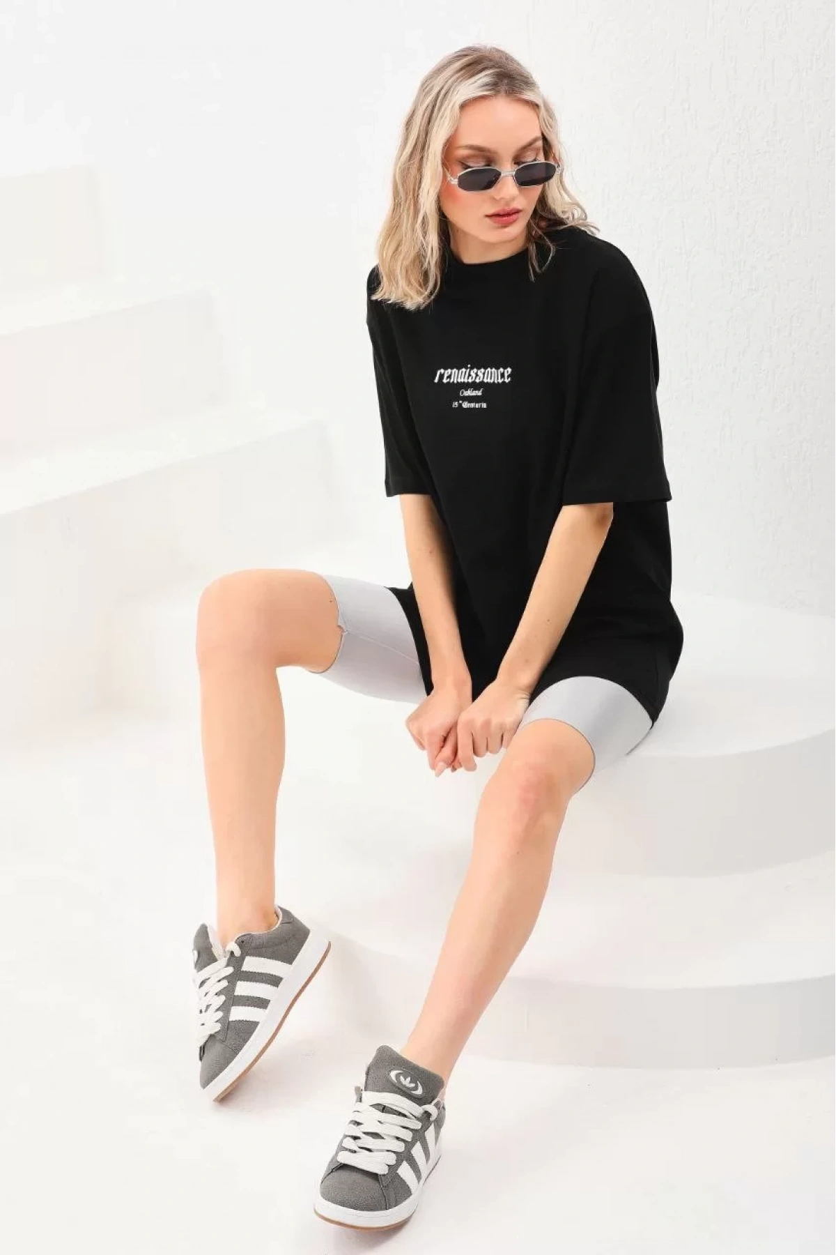 Unisex Baskılı Oversize T-Shirt - Siyah