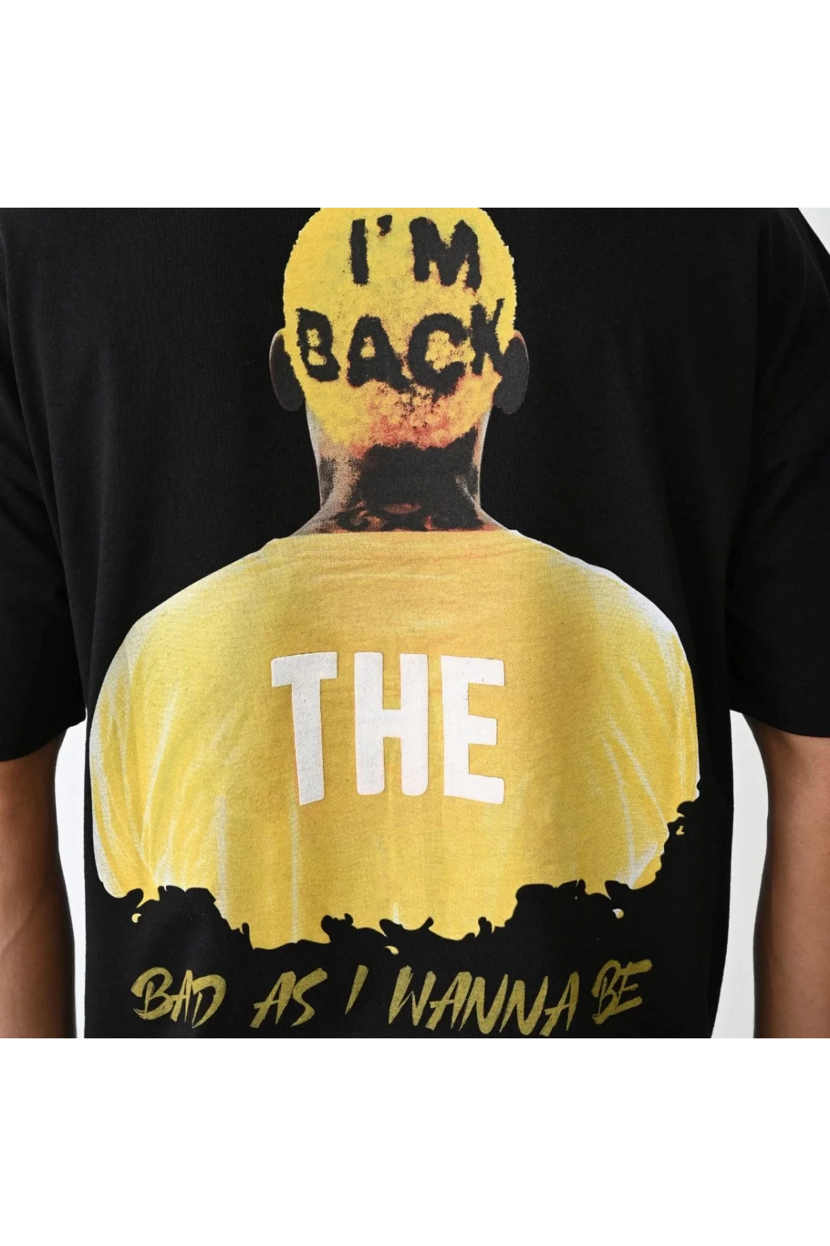 Unisex Bisiklet Yaka Baskılı Oversize T-Shirt - Siyah