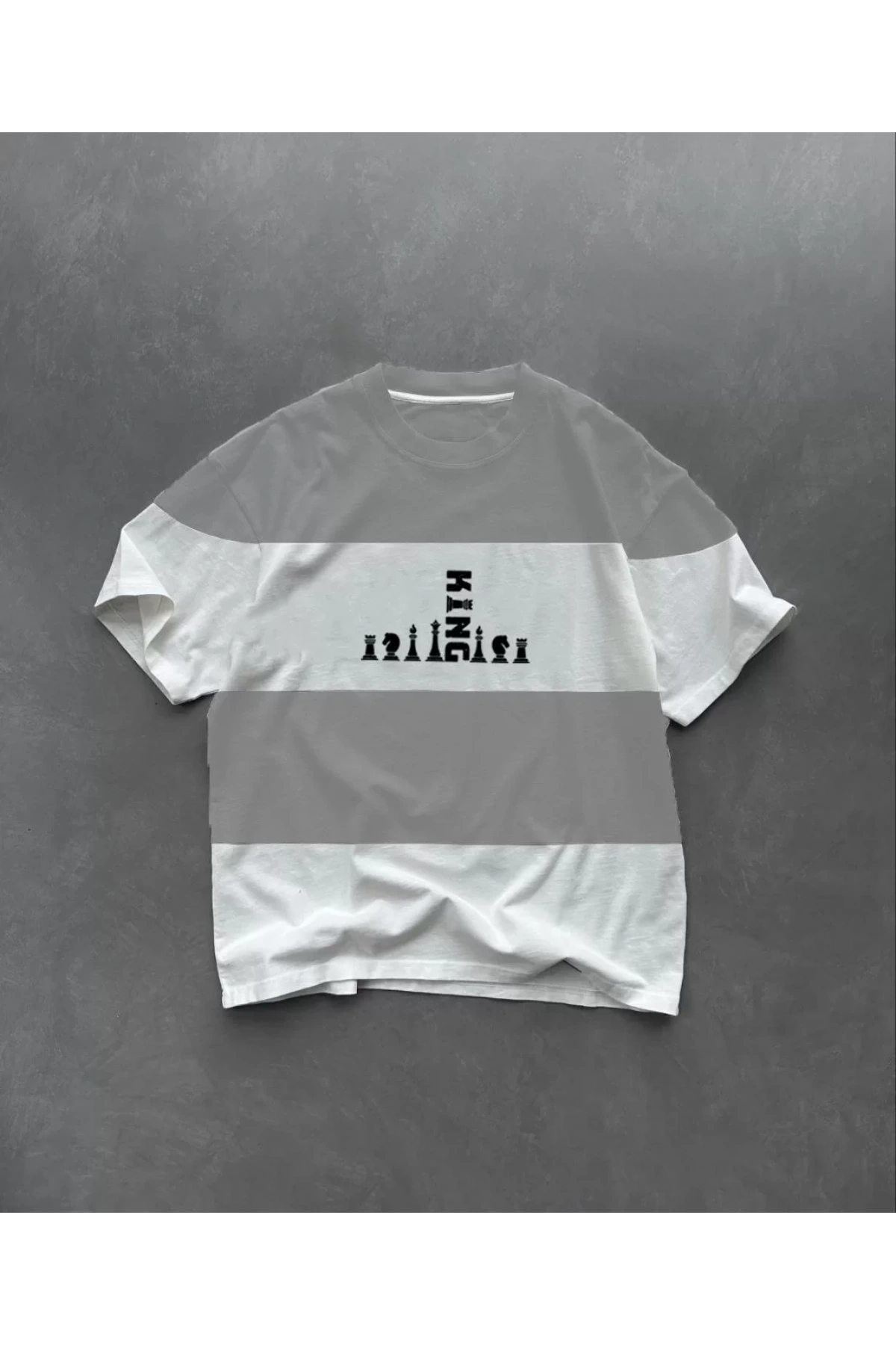 Unisex Bisiklet Yaka Baskılı Parçalı Oversize T-Shirt - Gri