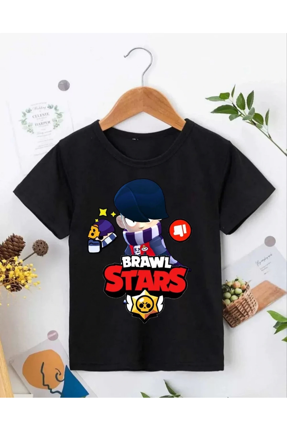 Unisex Bisiklet Yaka Kısa Kol Baskılı Çocuk T-Shirt - Siyah