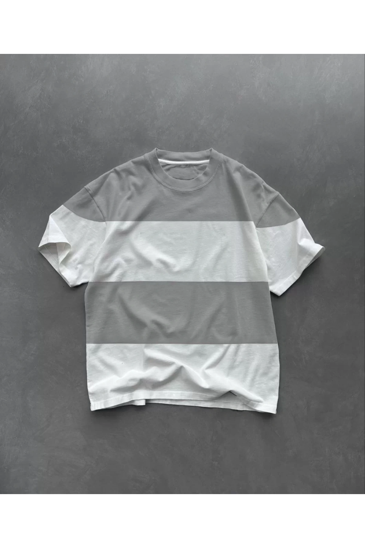 Unisex Bisiklet Yaka Parçalı T-Shirt - Gri