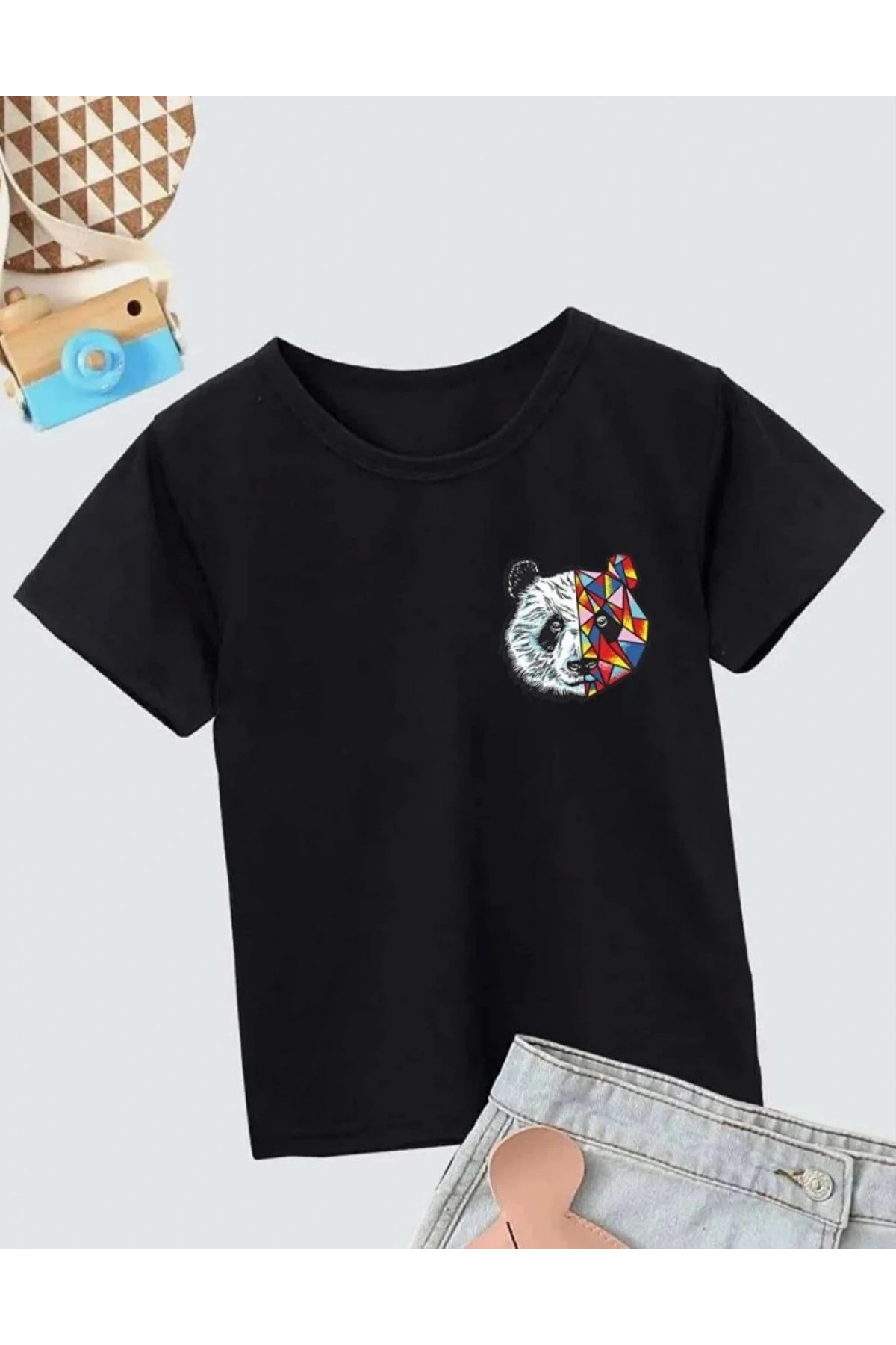 Unisex Çocuk Baskılı T-Shirt - Siyah