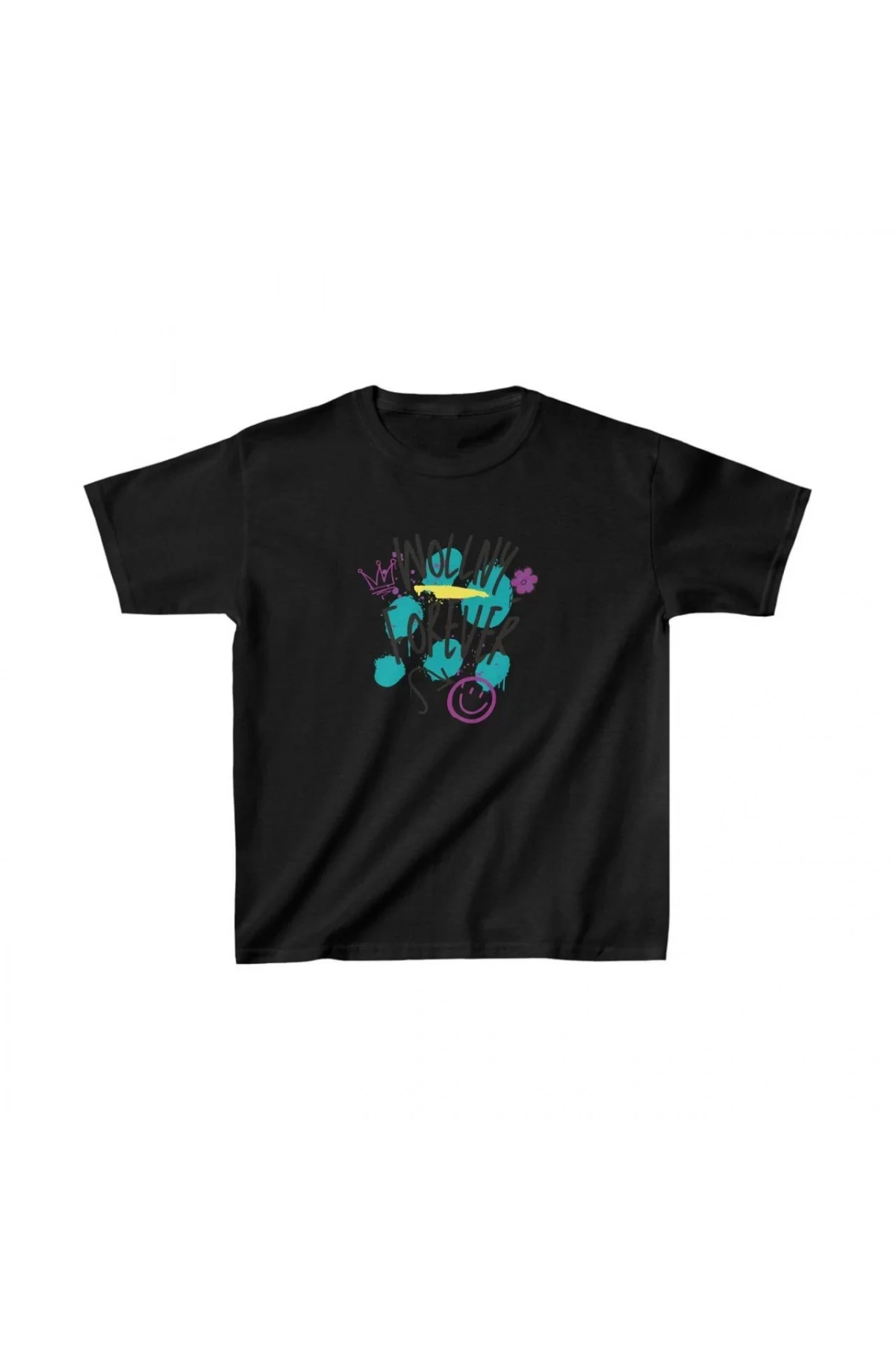 Unisex Çocuk Baskılı T-Shirt - Siyah