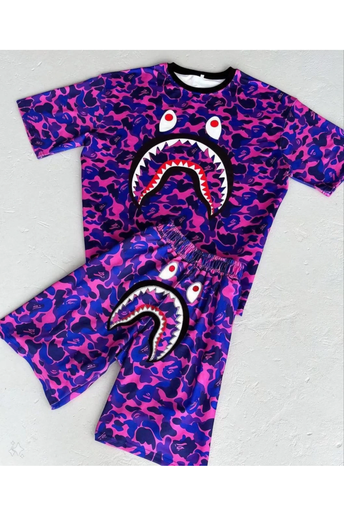 Unisex Çocuk Dijital Baskılı Şortlu Takım - Mor