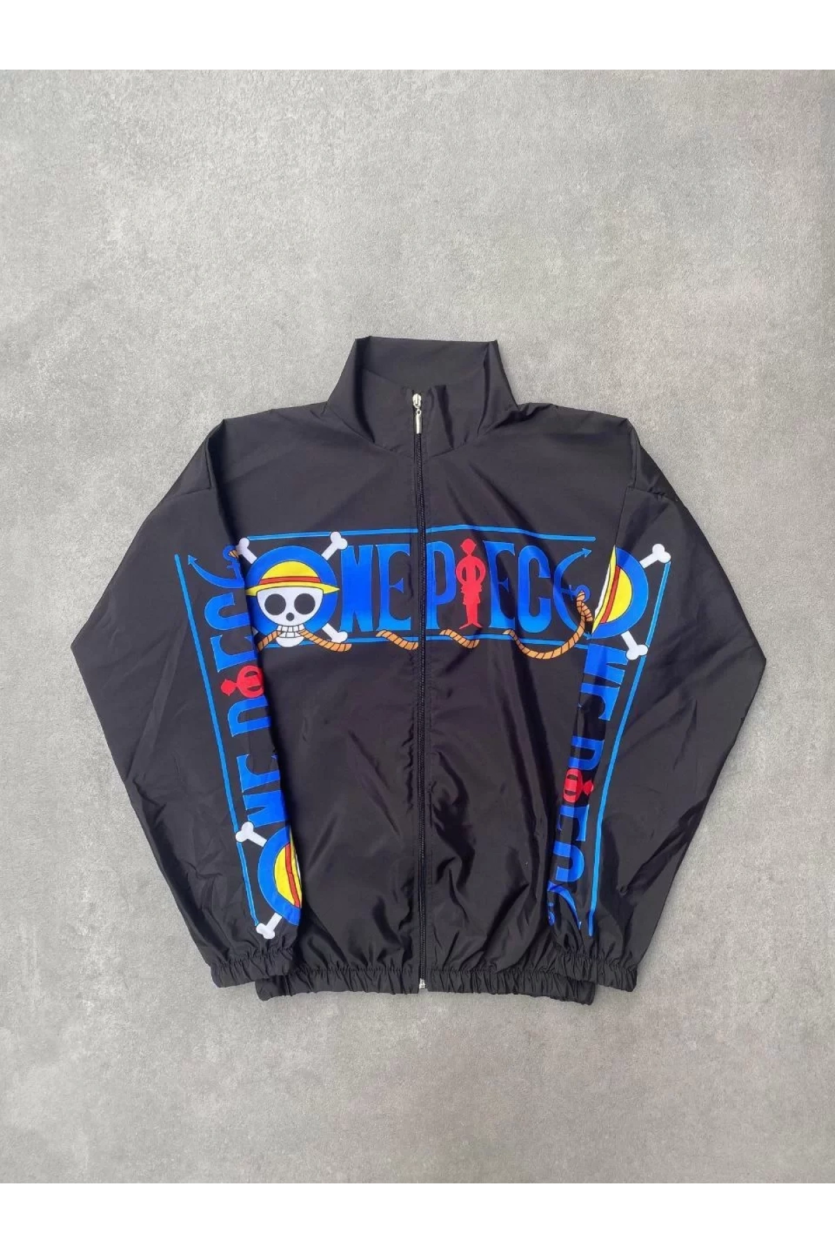 Unisex Fermuarlı Dijital Baskılı Rüzgarlik - Siyah