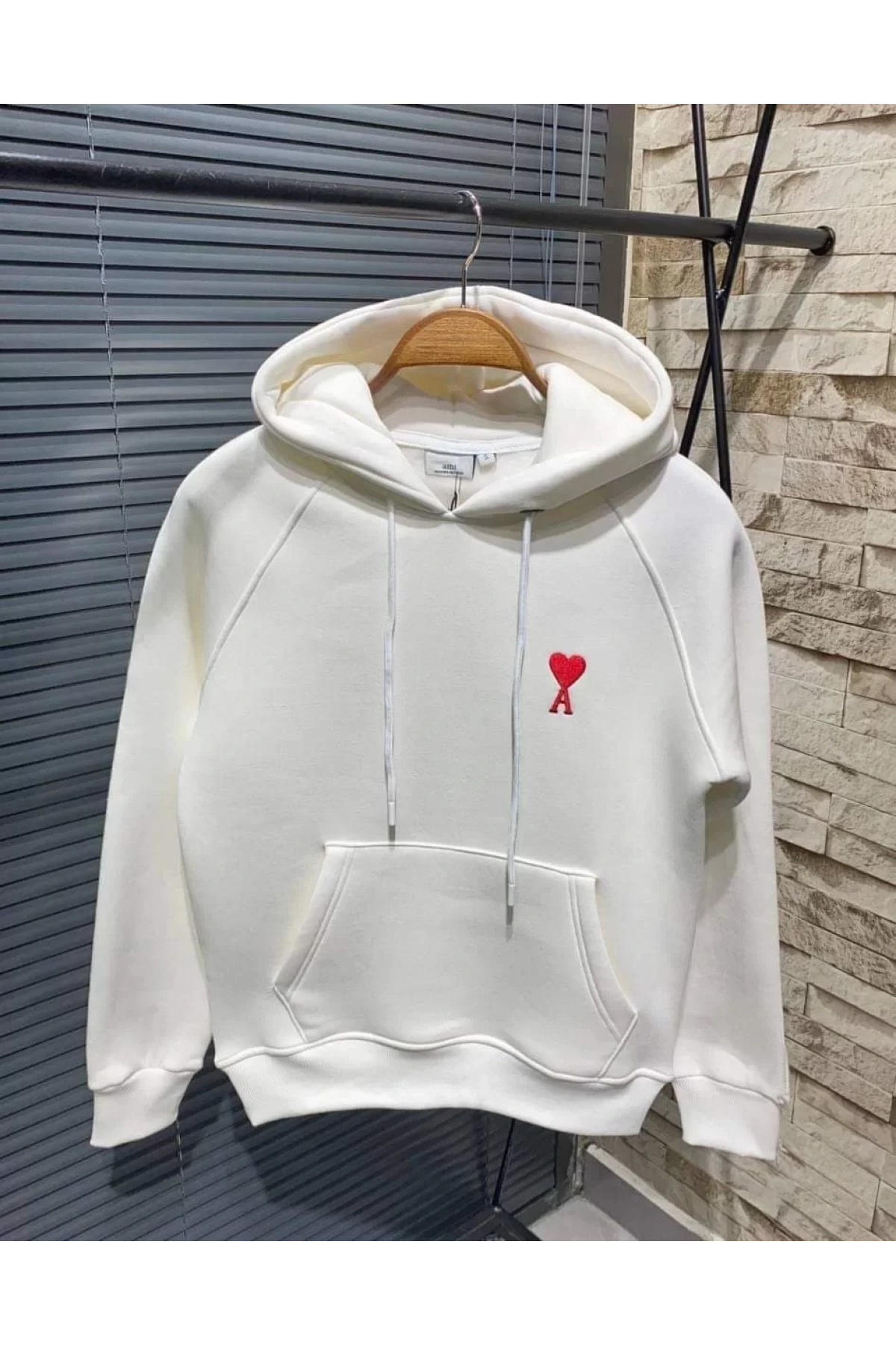 Unisex Kapşonlu Baskılı Sweetshirt - Beyaz