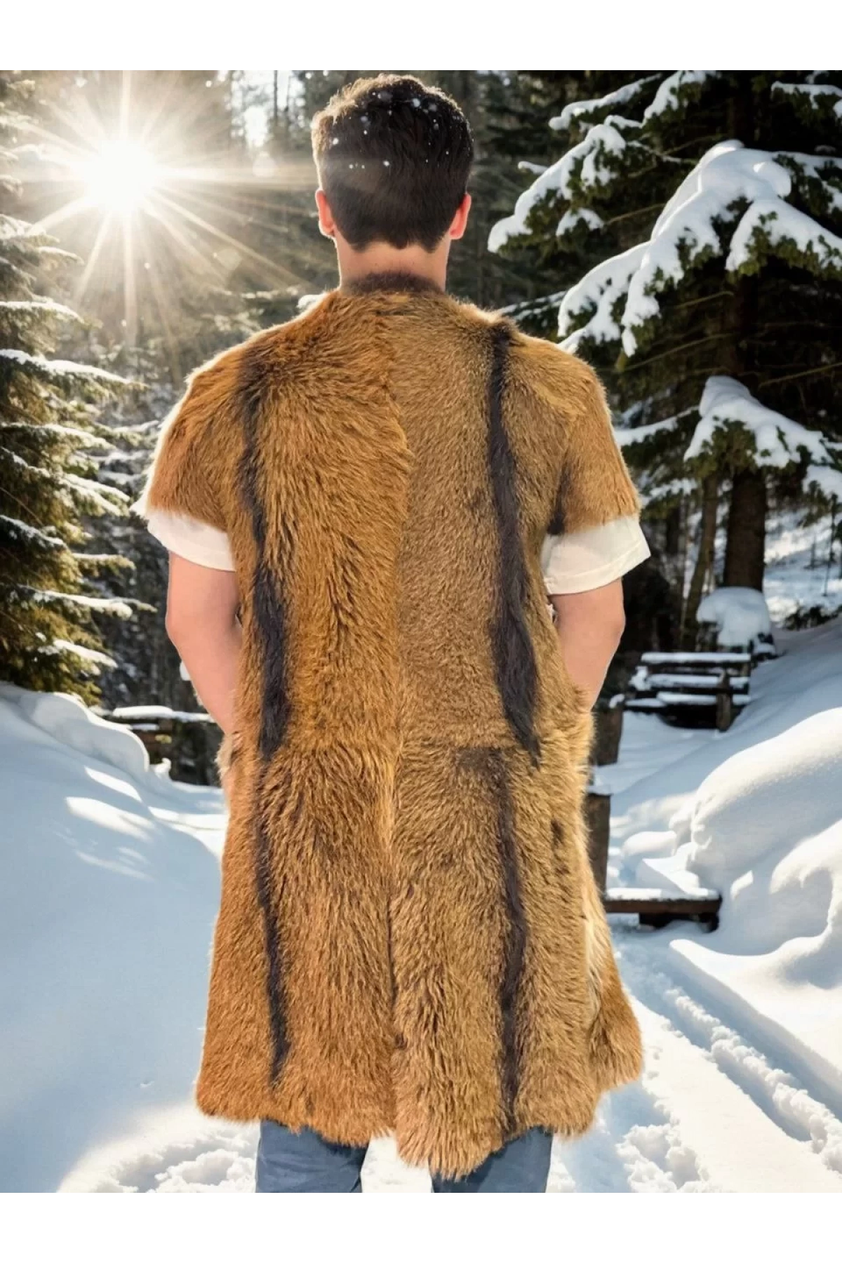 Unisex Kolsuz Uzun Yelek - Kahve