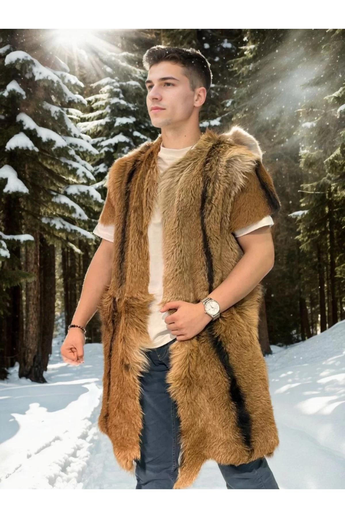 Unisex Kolsuz Uzun Yelek - Kahve