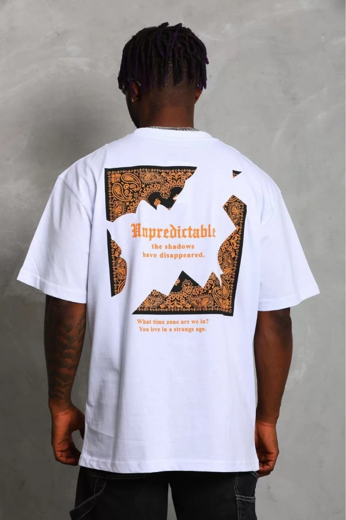 Unisex Oversize Baskılı Bisiklet Yaka T-Shirt - Beyaz