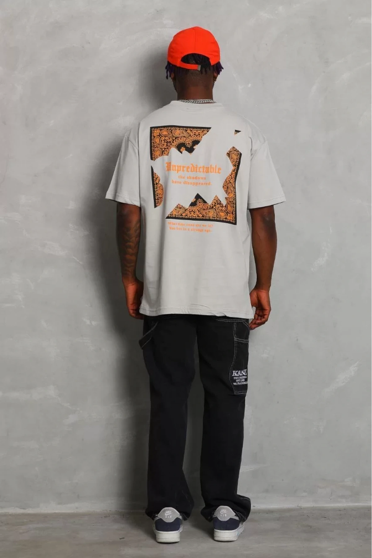 Unisex Oversize Baskılı Bisiklet Yaka T-Shirt - Gri