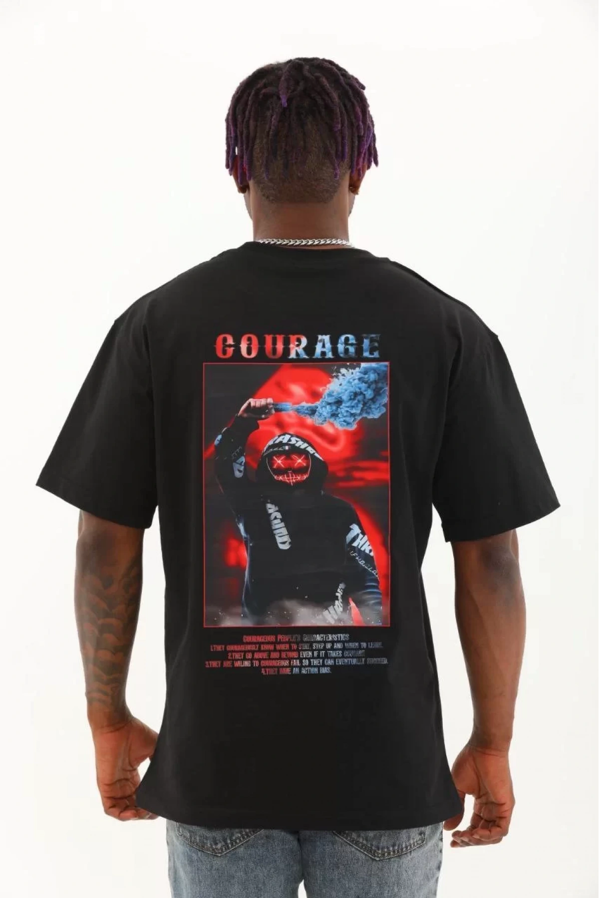 Unisex Oversize Baskılı Bisiklet Yaka T-Shirt - Siyah