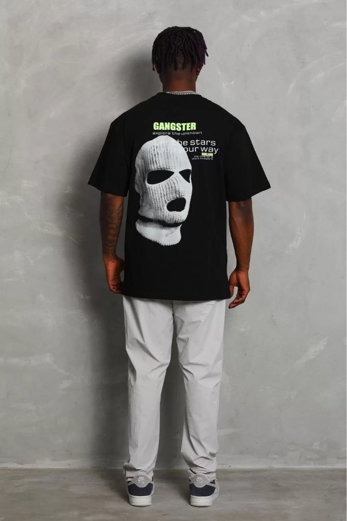 Unisex Oversize Baskılı Bisiklet Yaka T-Shirt - Siyah