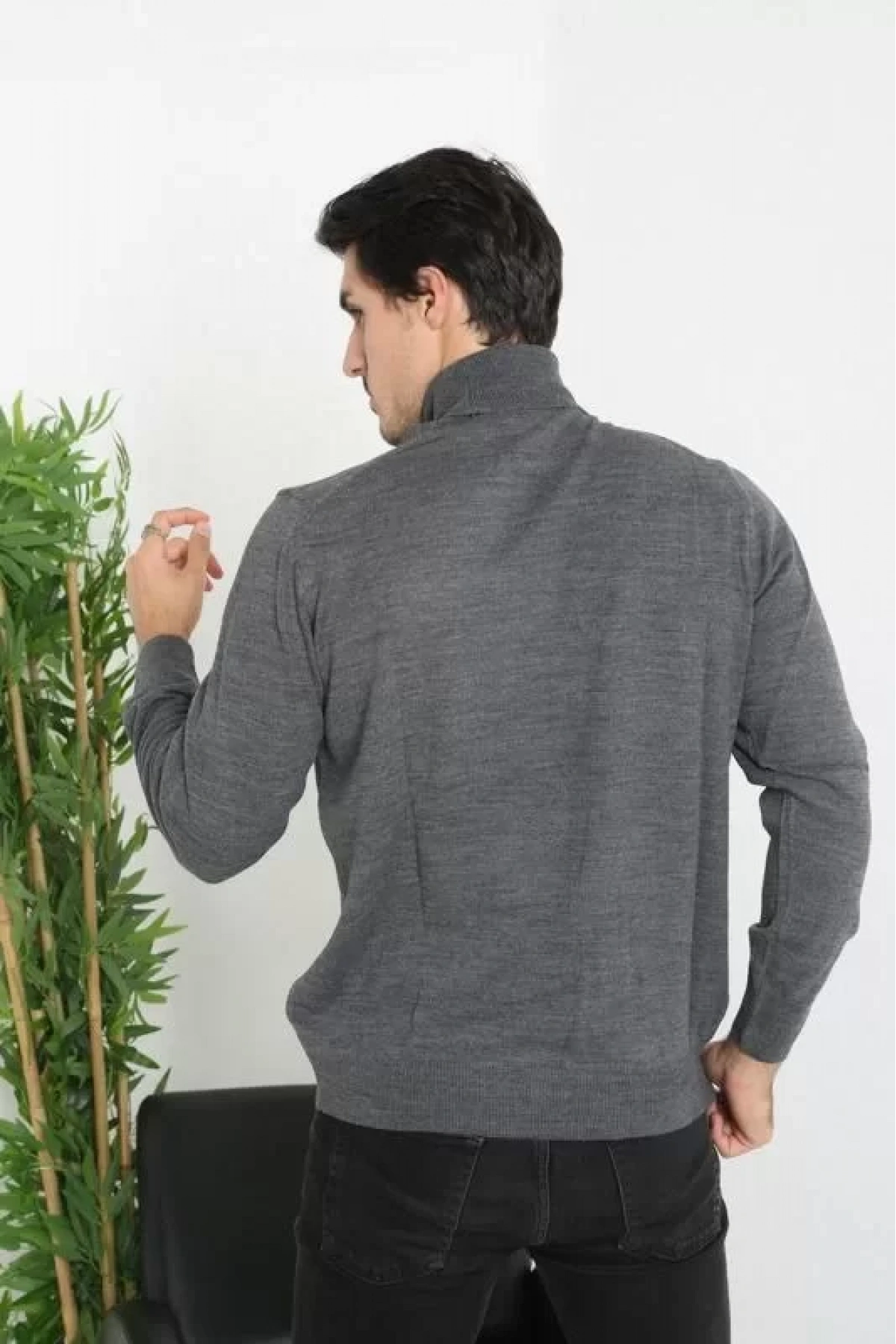 Unisex Tam Boğazlı Balıkçı Yaka Dokuma Triko - Füme