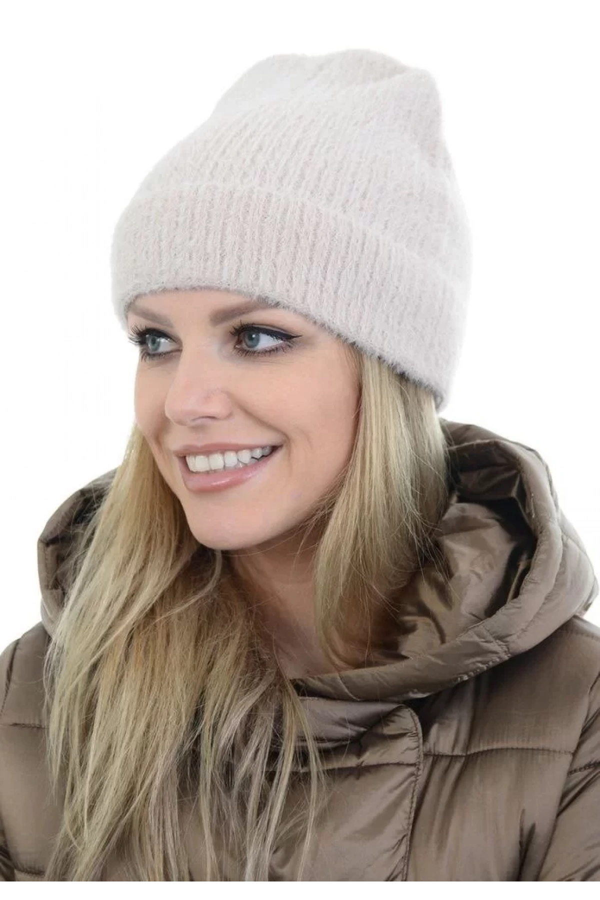 Unisex Tam Kalıp İnce Sakallı Triko Bere - Kırık Beyaz