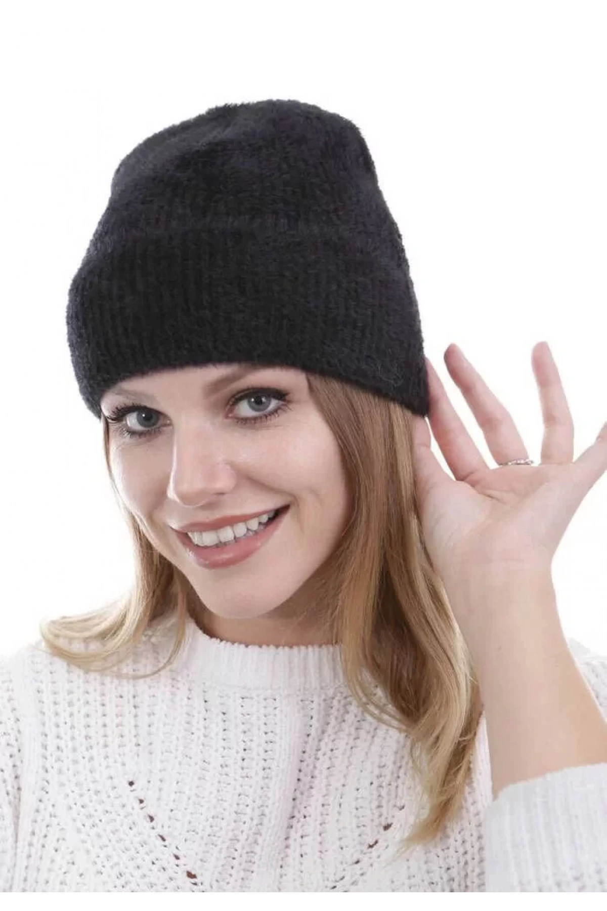 Unisex Tam Kalıp İnce Sakallı Triko Bere - Siyah