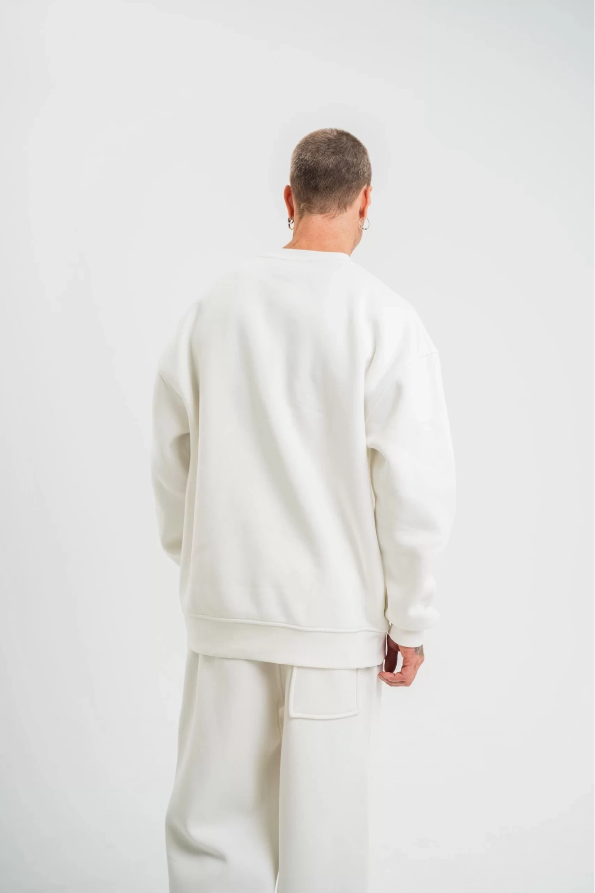 Uzun Kol Bisiklet Yaka Basic SweatShirt - Beyaz