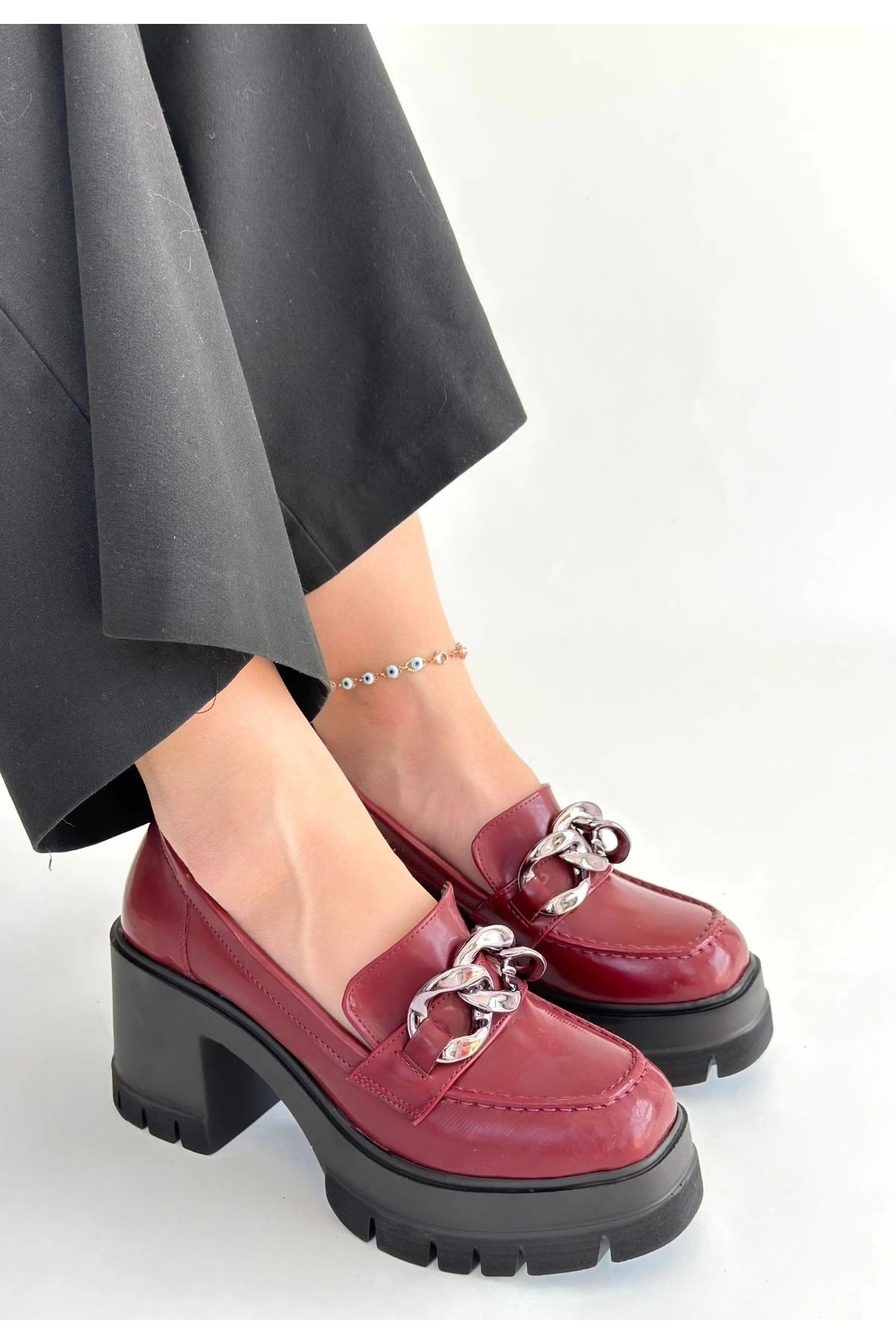 Winar Bordo Rugan Doldu Topuk Ayakkabı