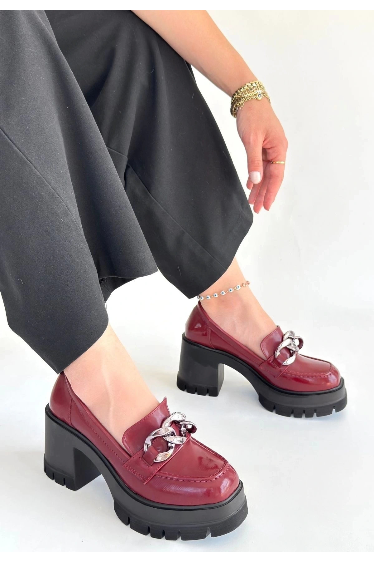 Winar Bordo Rugan Doldu Topuk Ayakkabı