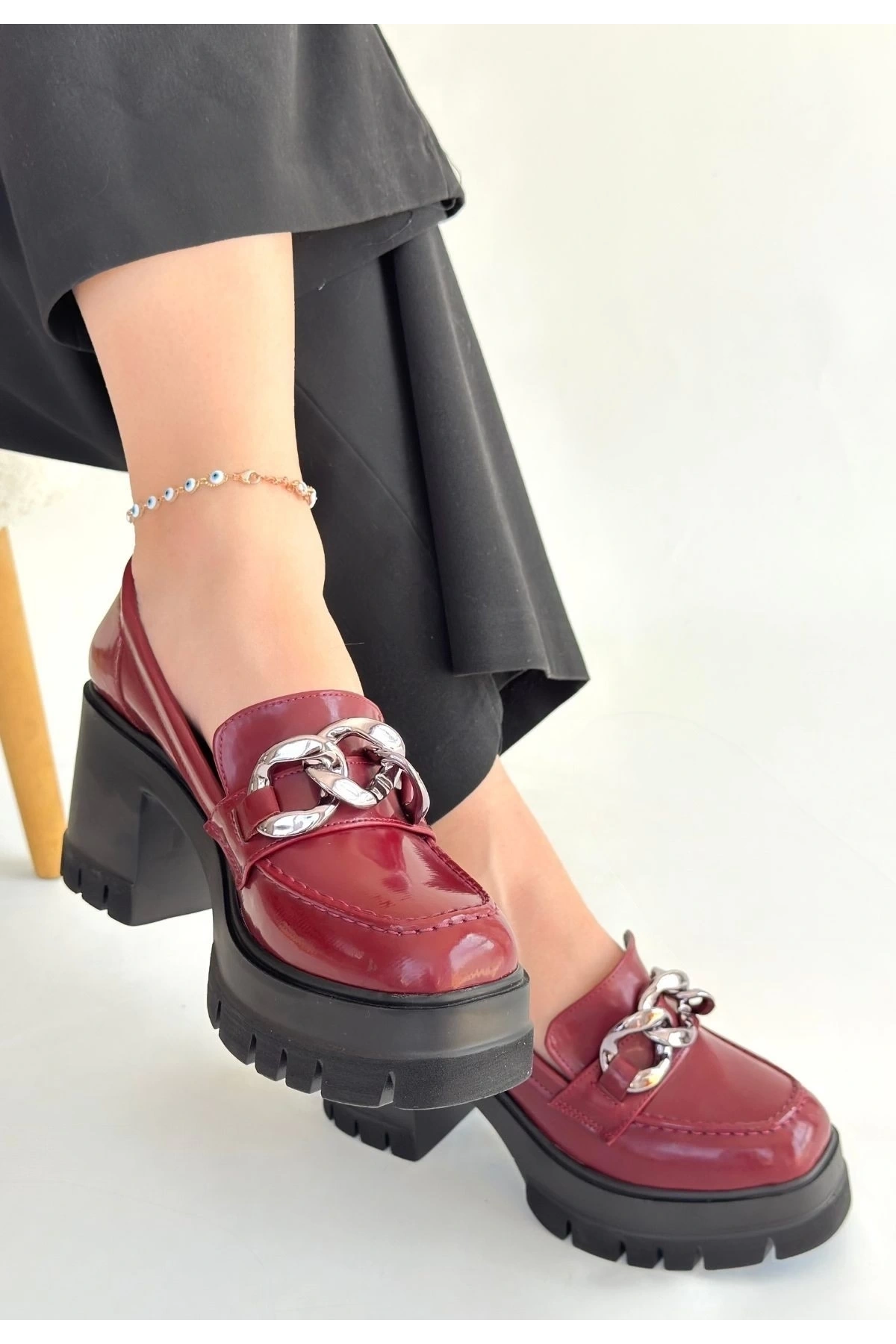 Winar Bordo Rugan Doldu Topuk Ayakkabı