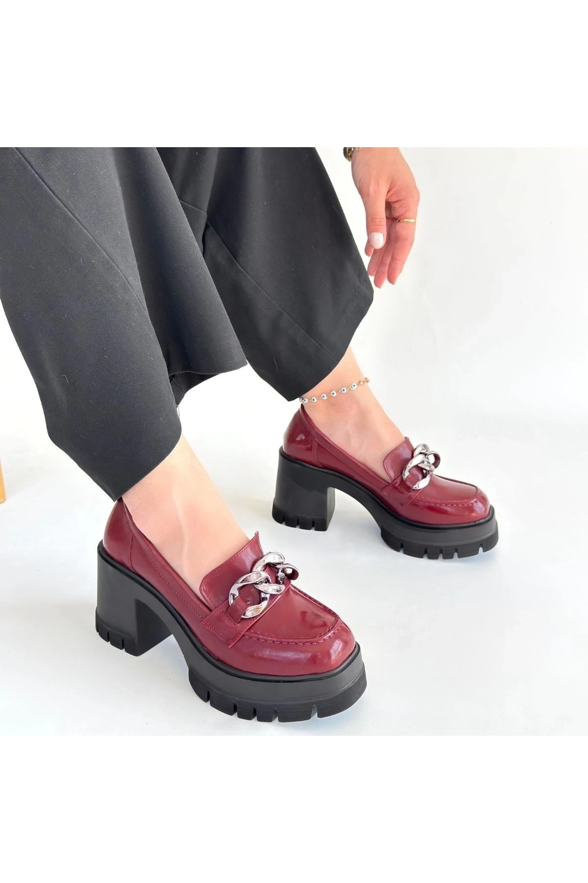Winar Bordo Rugan Doldu Topuk Ayakkabı