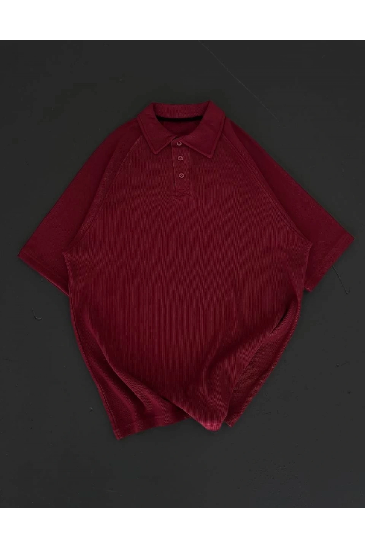 Yakalı Patlı Kısa Kol T-shirt - Bordo