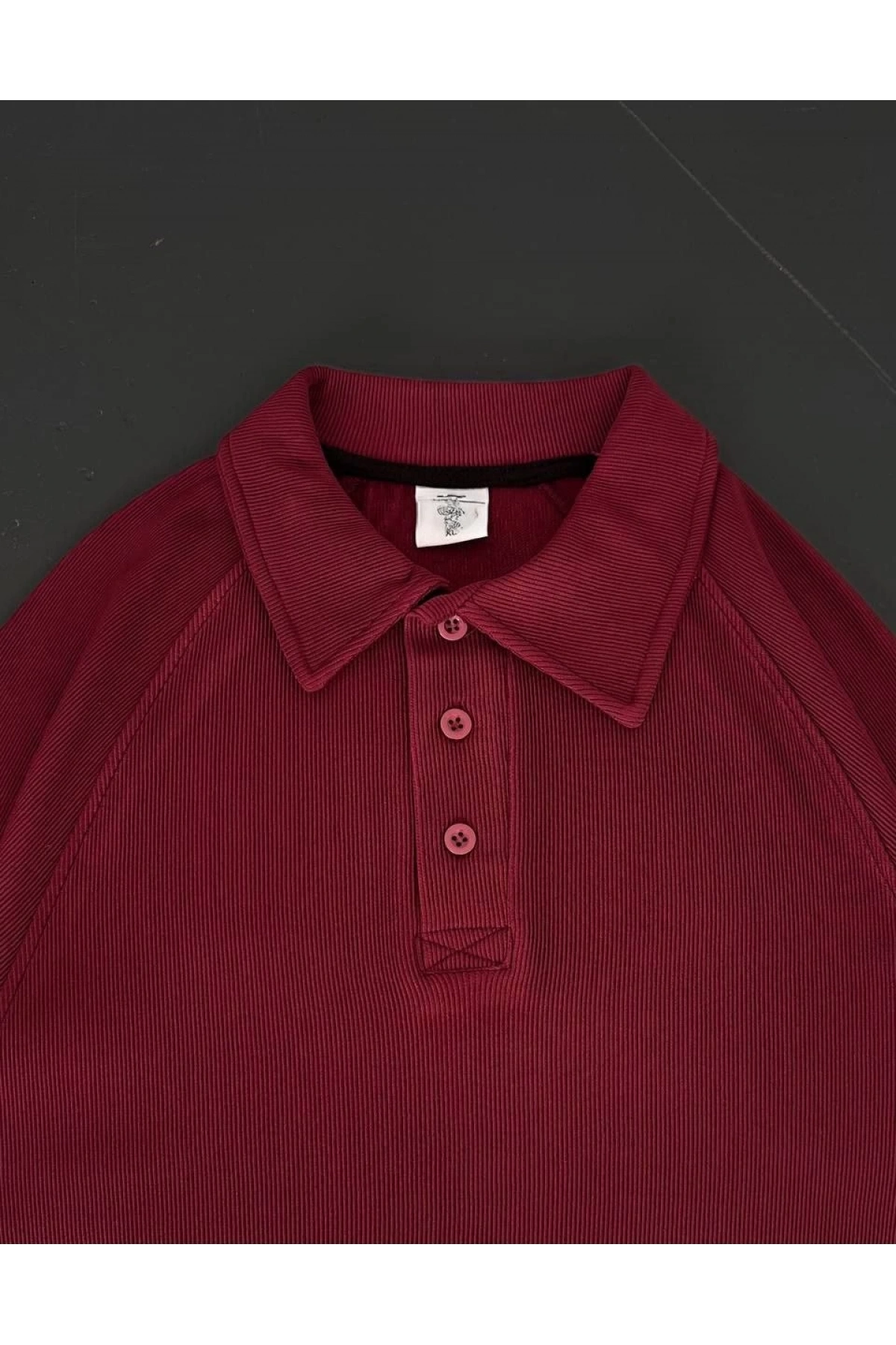 Yakalı Patlı Kısa Kol T-shirt - Bordo