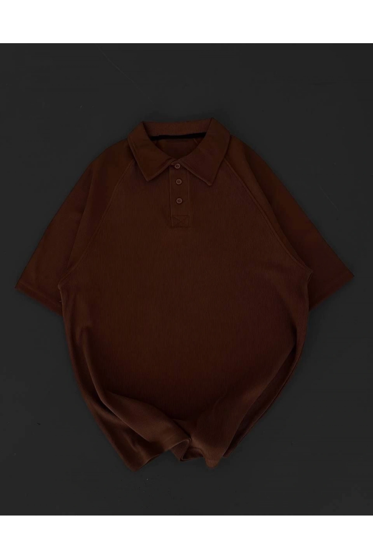 Yakalı Patlı Kısa Kol T-shirt - Kahverengi