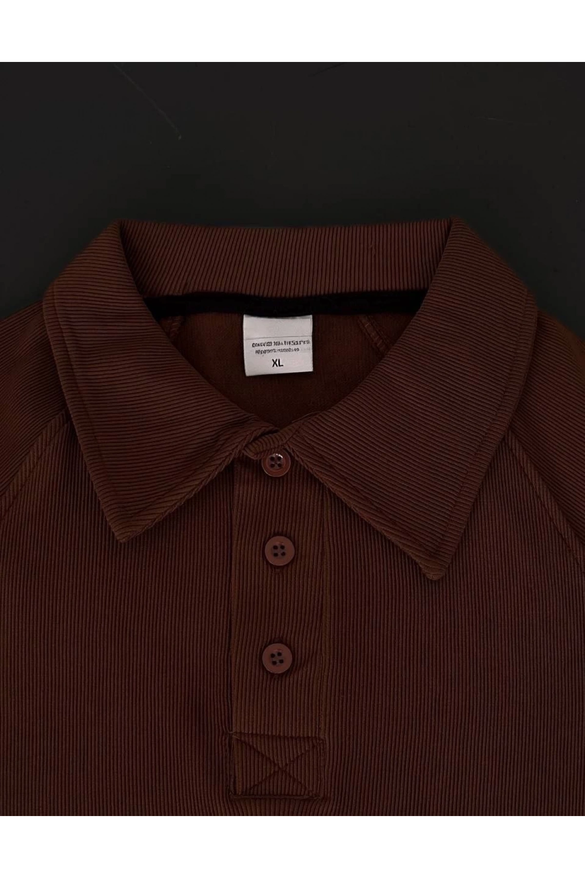 Yakalı Patlı Kısa Kol T-shirt - Kahverengi