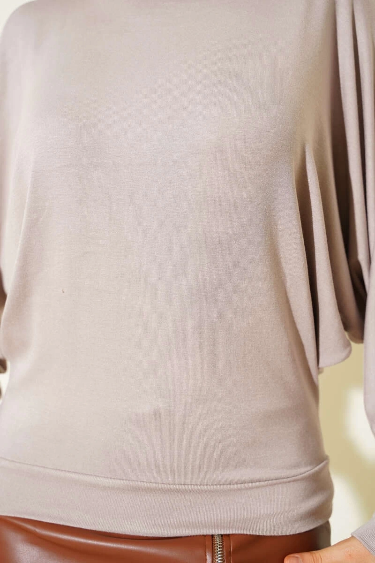 Yarasa Kol Salaş Bluz Vizon T4273