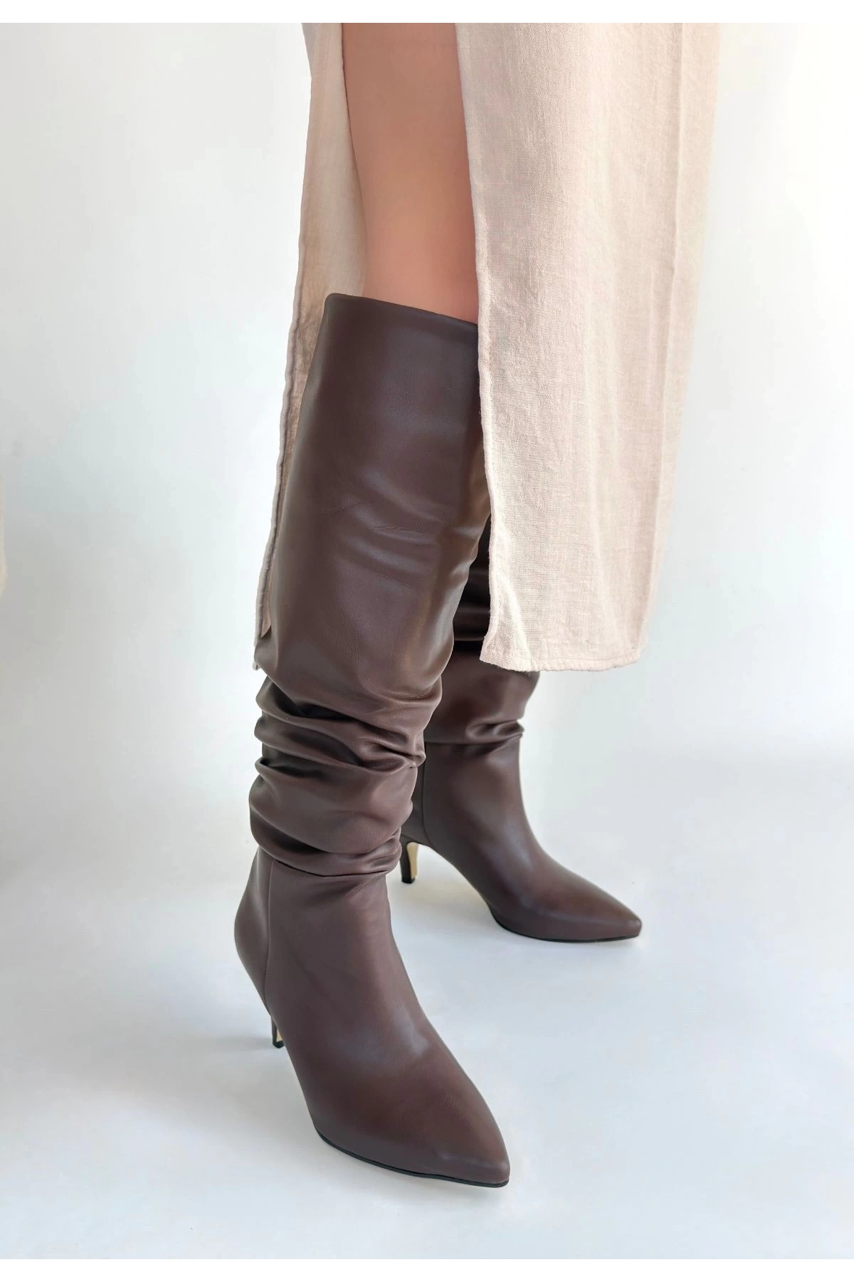 Zelya Kahverengi Cilt Topuklu Çizme