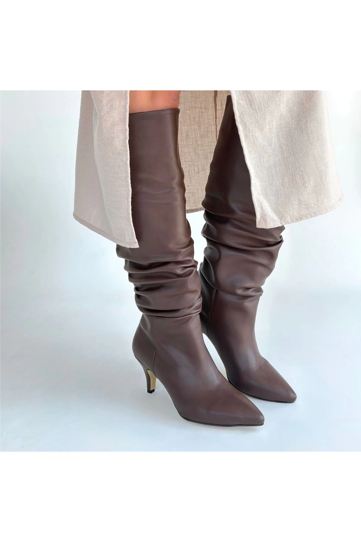 Zelya Kahverengi Cilt Topuklu Çizme